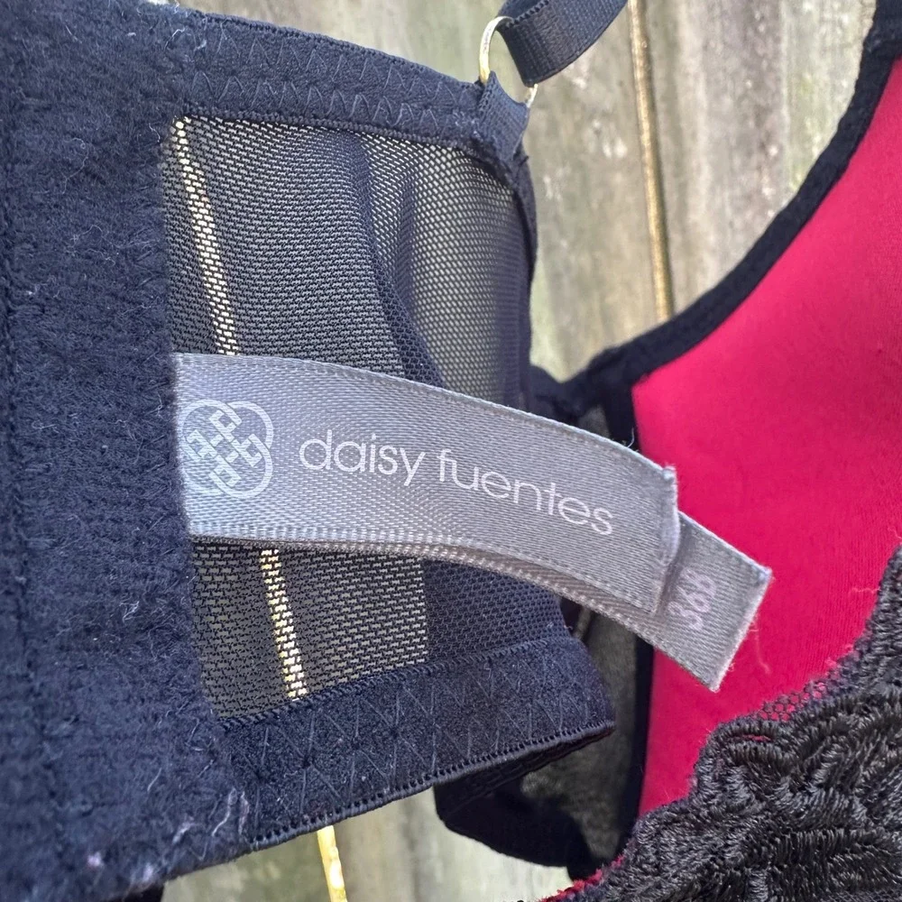 Daisy Fuentes Lace Corset Bra Bustier‎ Black Red Lined Underwire Size 36B